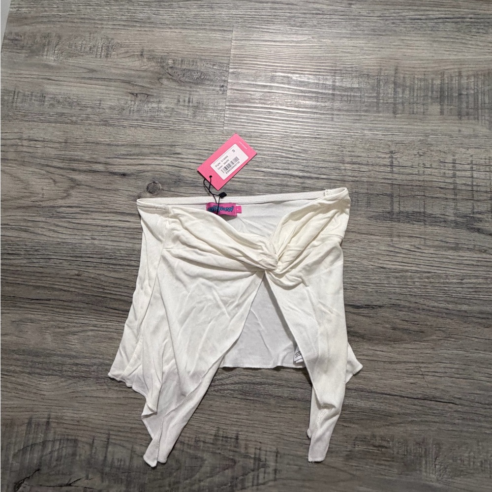 Edikted Ivory Twist Front Draped Crop Top